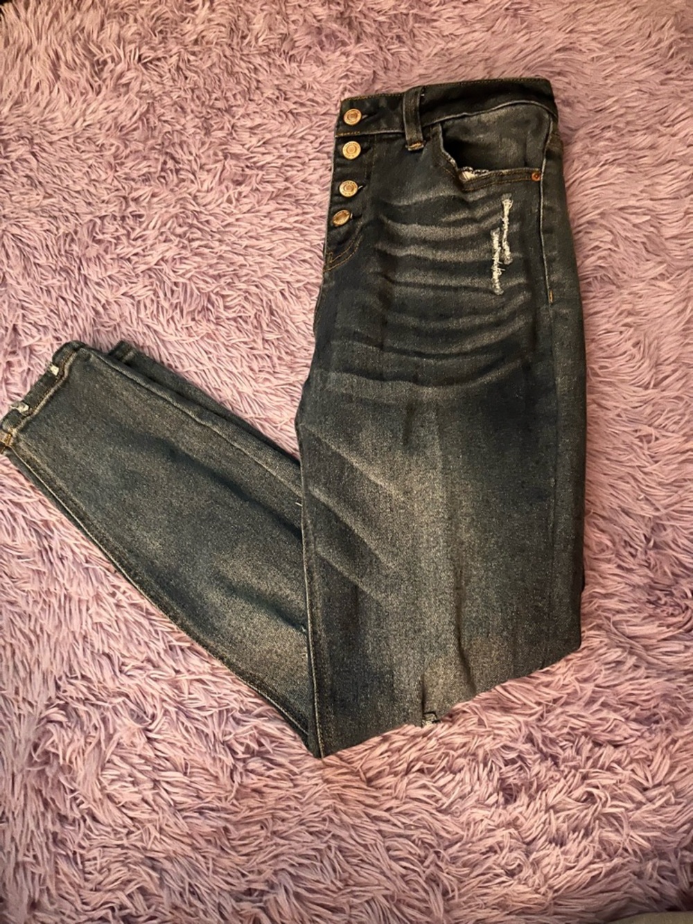 Vanilla Star Dark Blue High-Rise Button-Fly Jeans